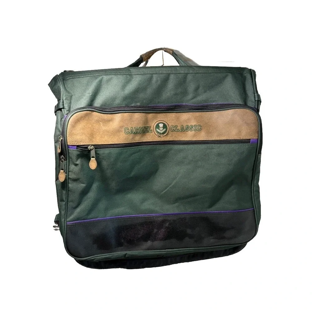 Vintage Garment bag Green CARMEL CLASSIC Hanging Folding Carry On Luggage